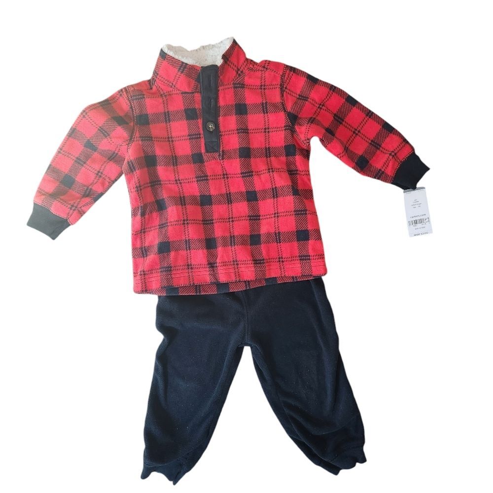 Carter's Boys Buffalo Check Fleece Pullover and Jogger Set Size 18 months